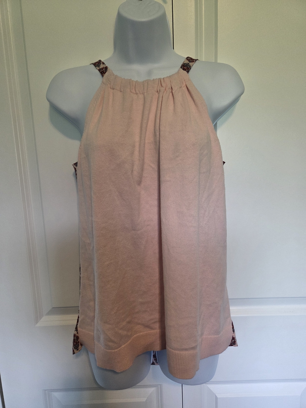LOFT Light Pink Halter Tank with Patterned Straps